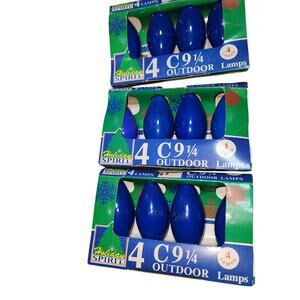 HOLIDAY SPIRIT VINTAGE 3 BOXES OF SET OF 4C 9.25 BLUE CHRISTMAS BULBS REPLACE